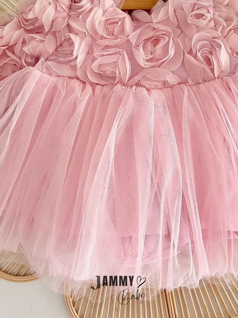 Celia Gül Detaylı Tütülü Elbise-PUDRA