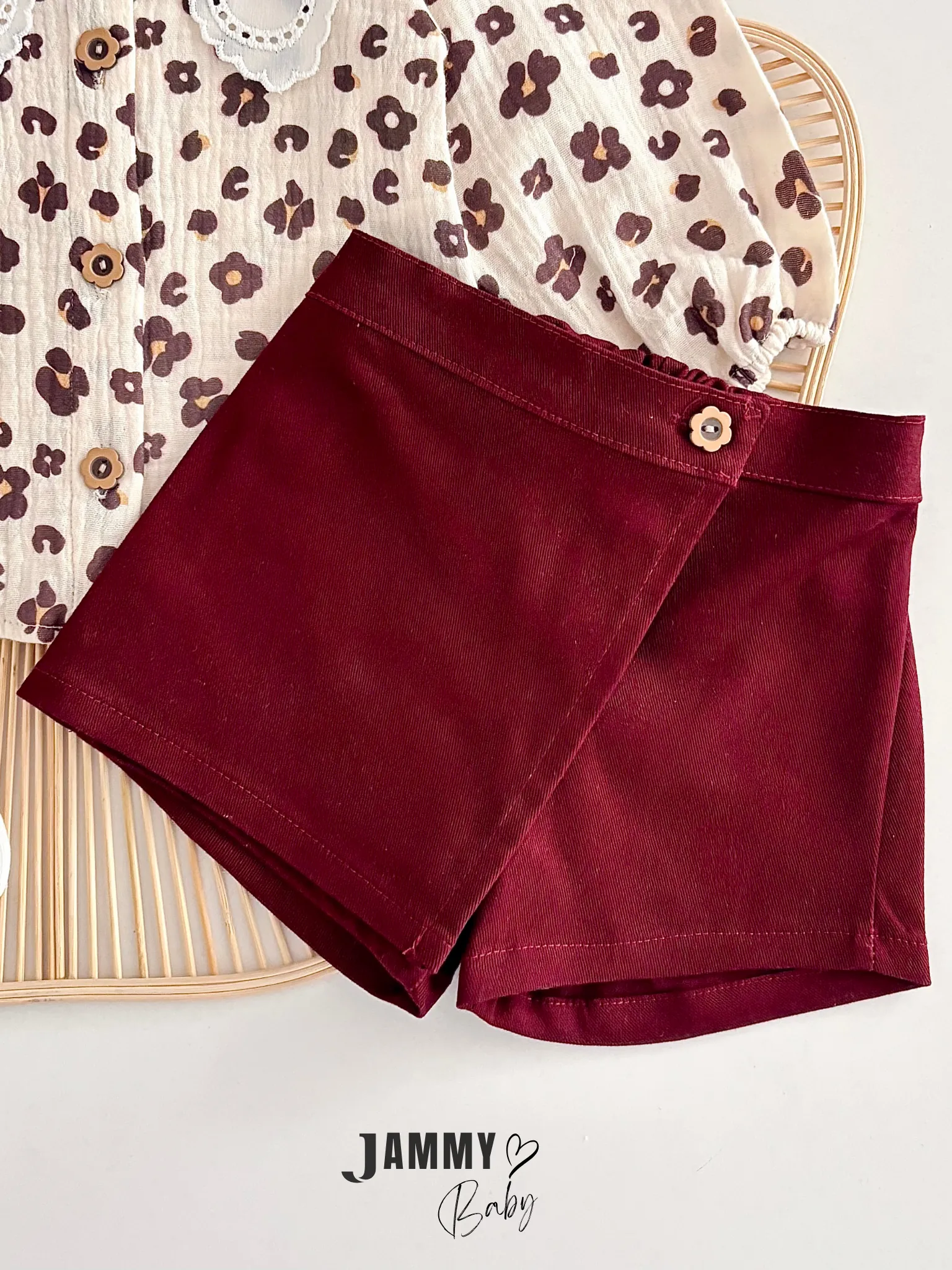 Sisa Leopar Gömlek / Şort Etek Çorap Takım-BORDO