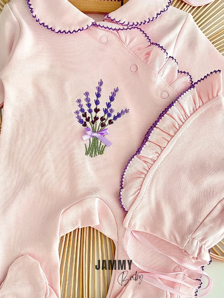 Lavanta Nakış Kroşetalı 3 Parça Tulum Set-PEMBE