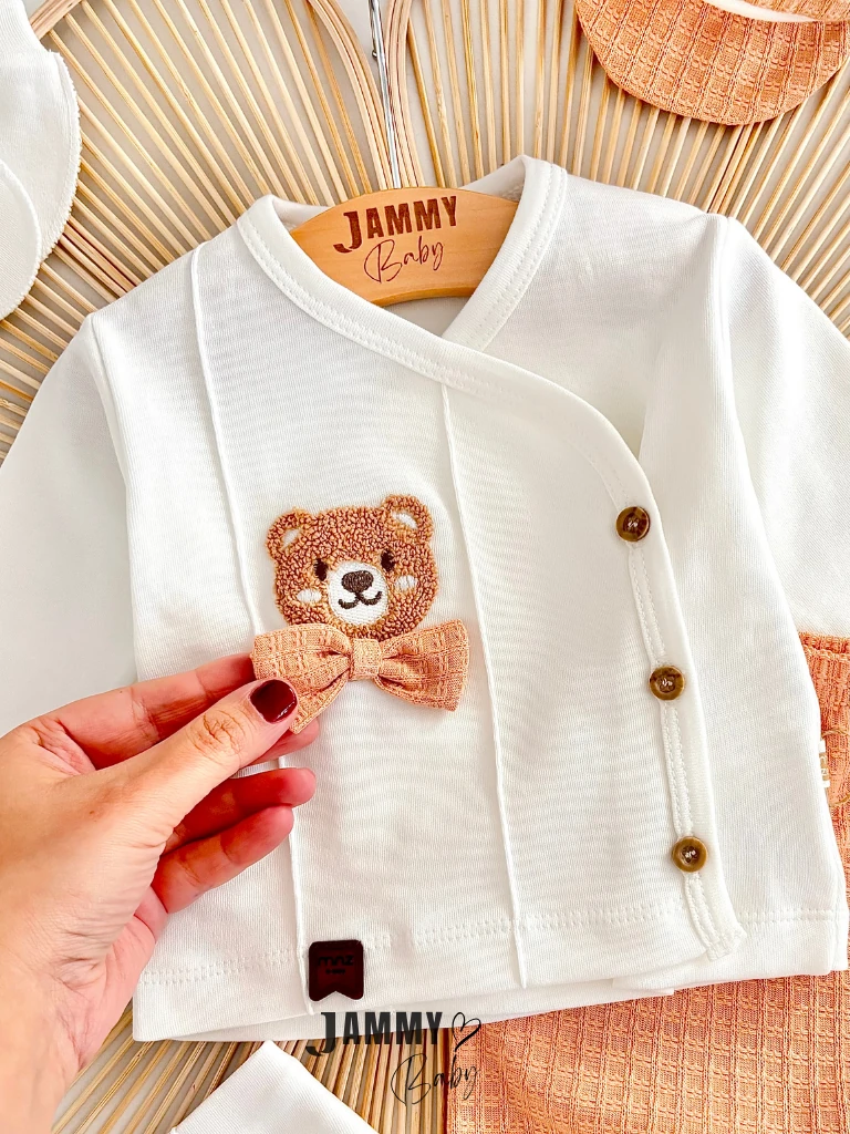 Süzene Ayıcık Kasketli 5 Parça Yenidoğan Set-TURUNCU