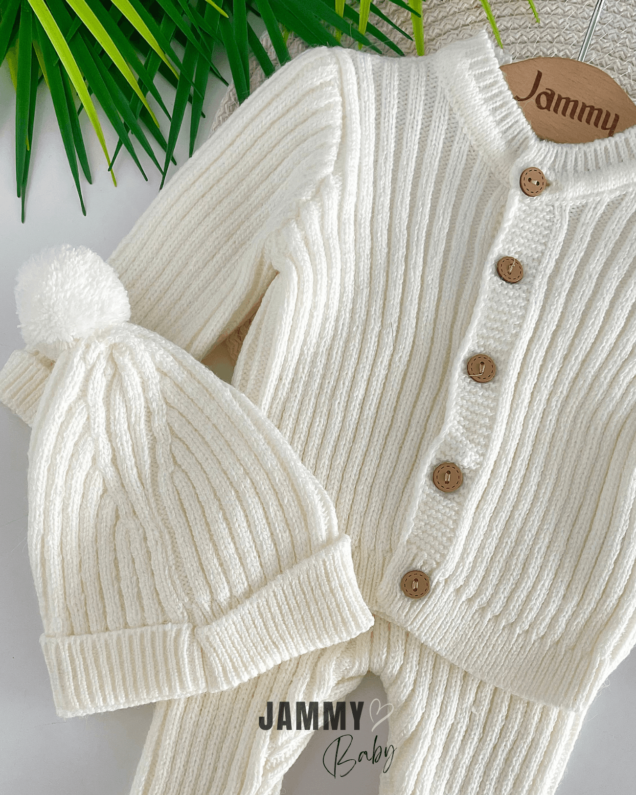 Triko Hırkalı Unisex Şapkalı Takım-KREM