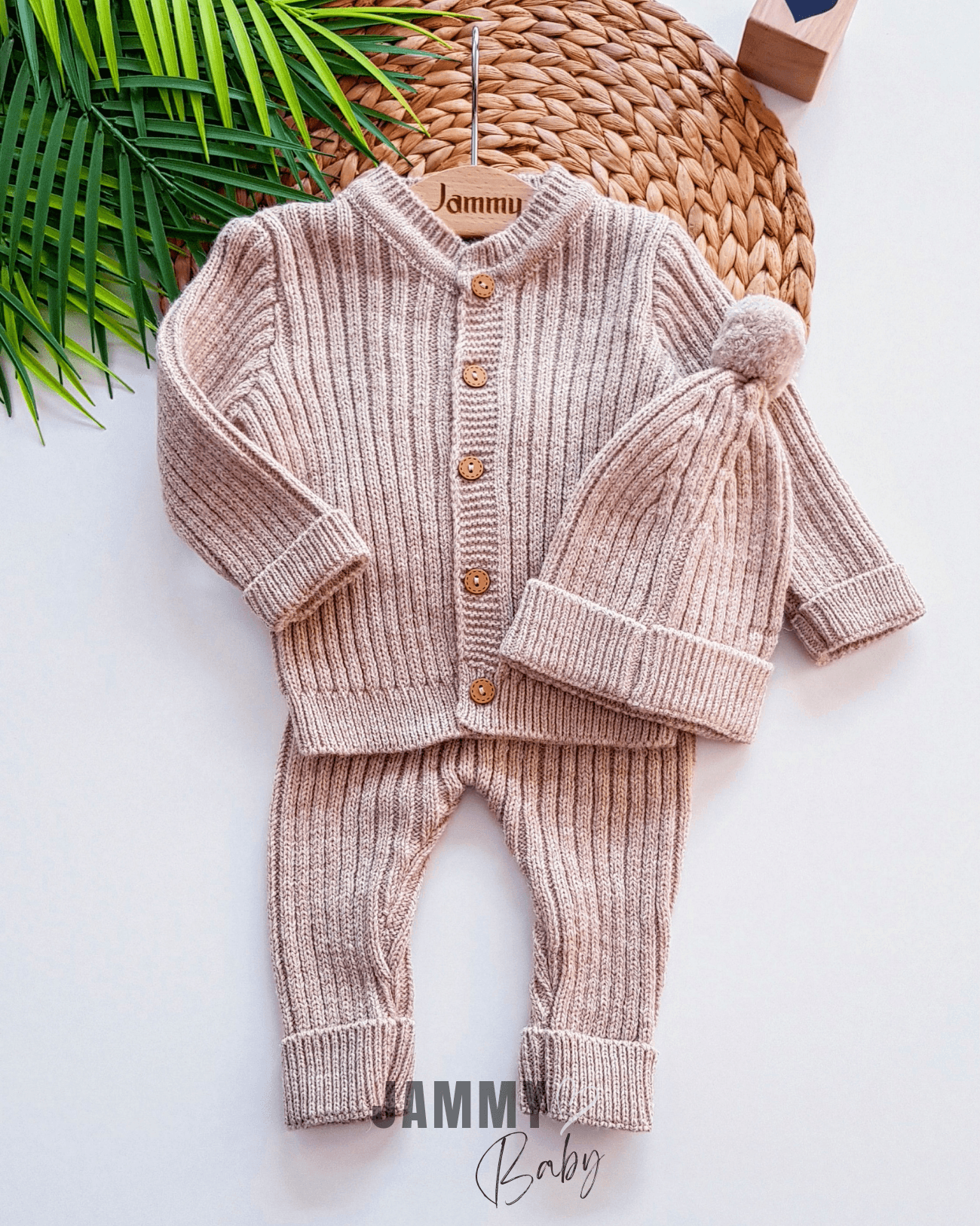 Triko Hırkalı Unisex Şapkalı Takım-BEJ