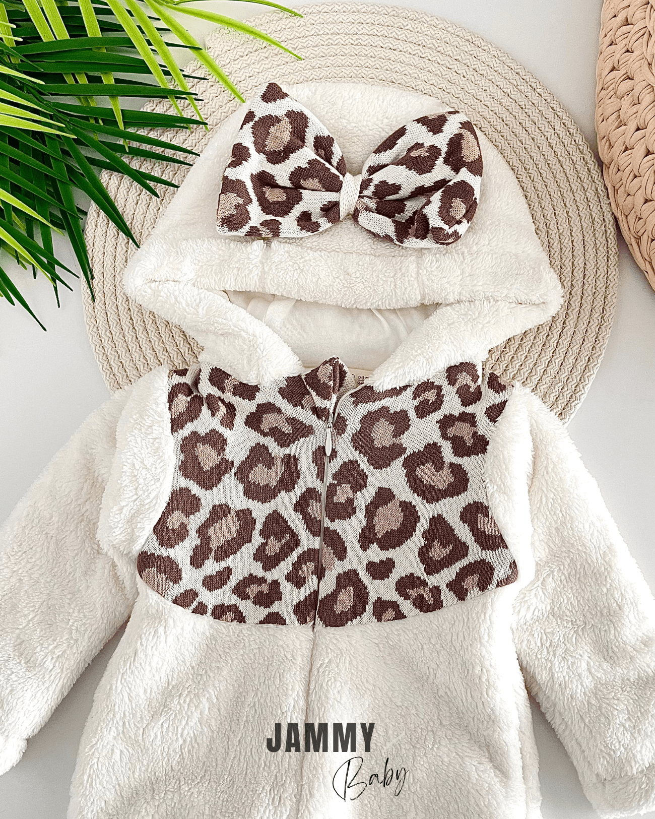 Luxury Collection Pamuk Astarlı Dış Giyim Leopar Peluş Kozmonot Tulum-EKRU