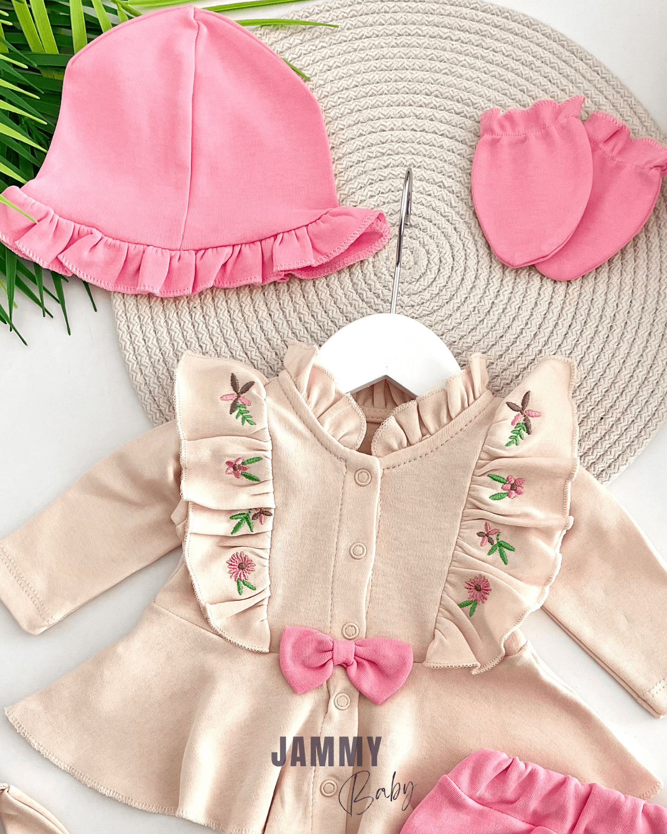 Mira Çiçek Nakışlı 5 Parça Yenidoğan Set-PEMBE