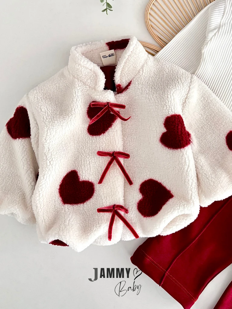 Elsa Kalpli Peluş Ceketli 3'lü Takım-BORDO