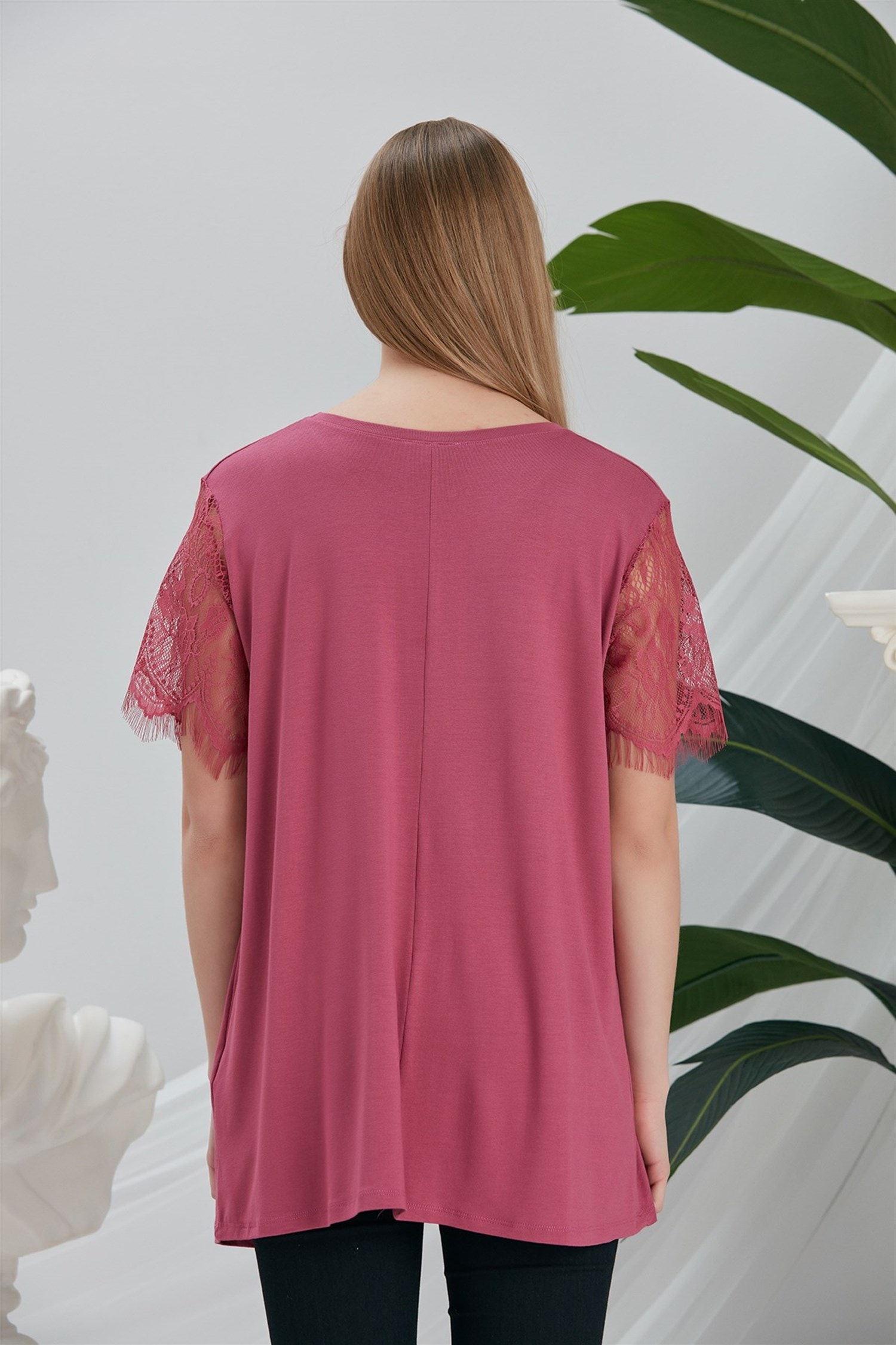 Kol Dantelli Hamile Tshirt - GÜL KURUSU