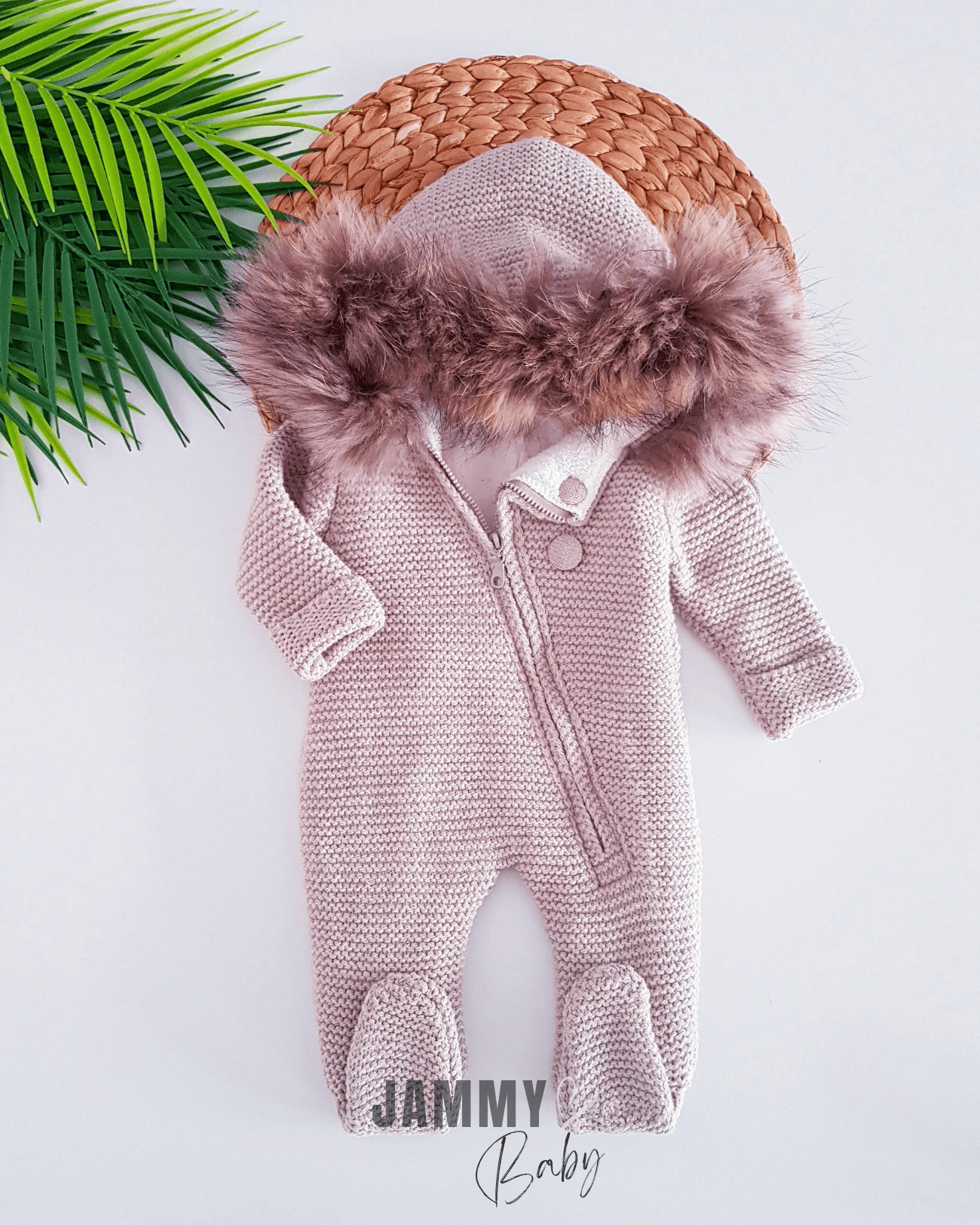 Luxury Collection Kürk Kapüşonlu Fermuarlı Triko Yün Kozmonot-BEJ