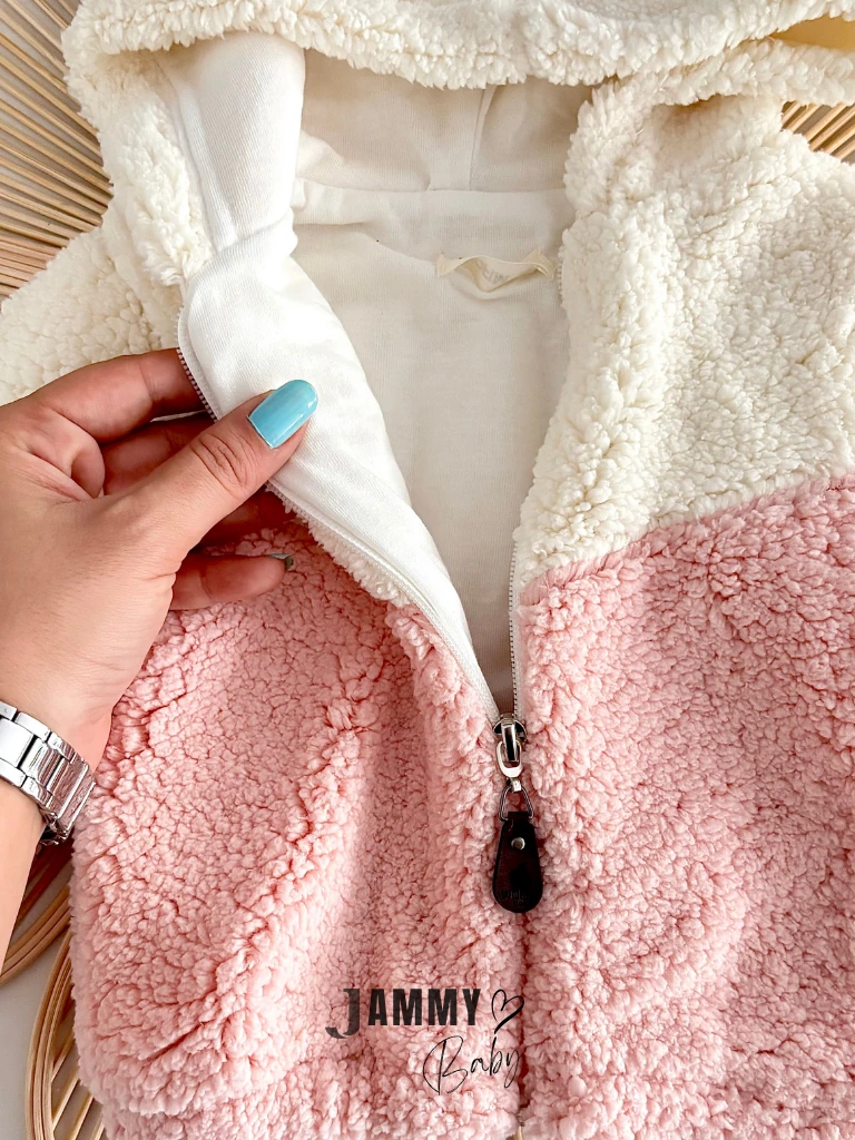 Teddy Peluş Fermuarlı Mont-PUDRA