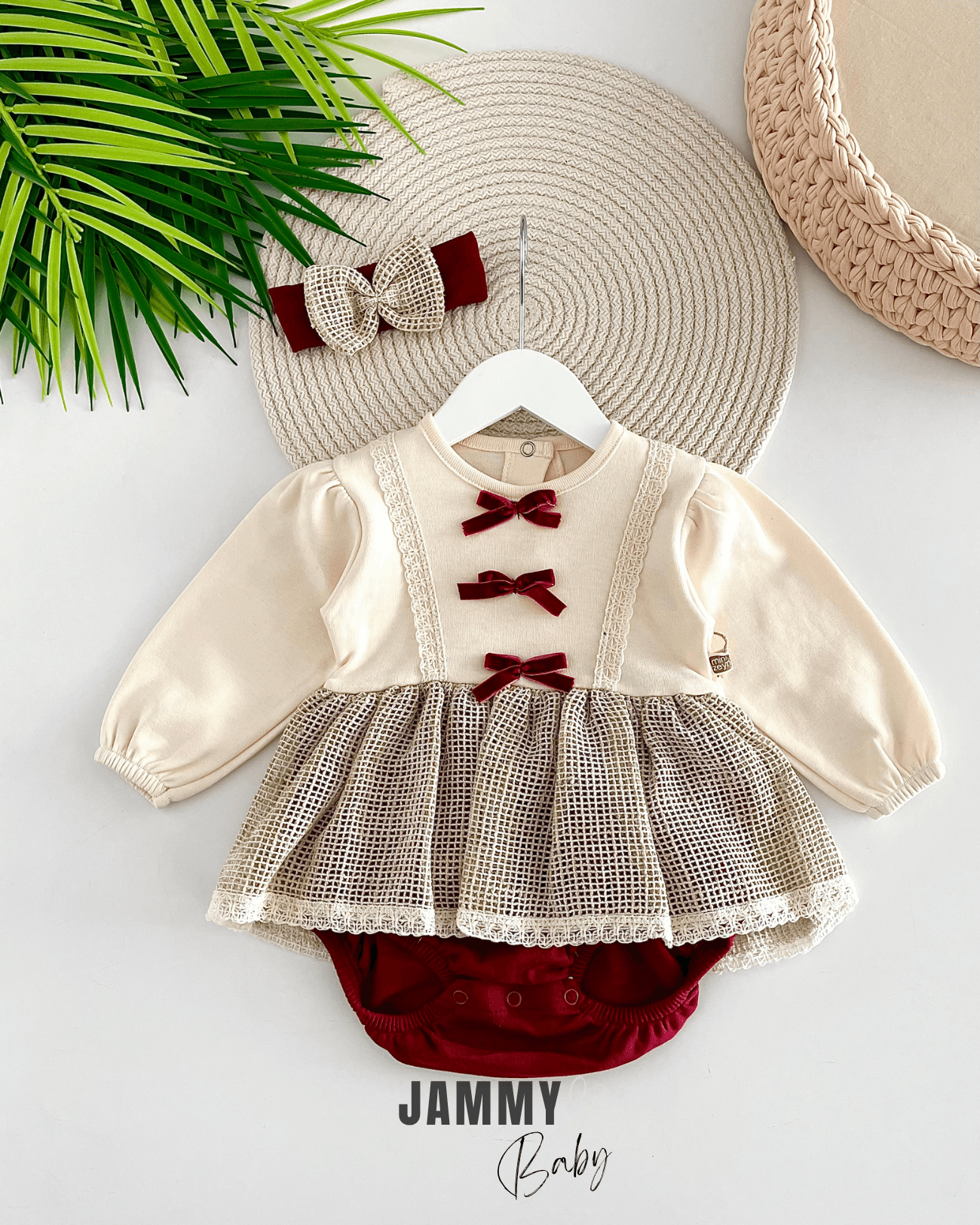 Victoria Hasır Detaylı Bandanalı Bodysuit Elbise-BORDO