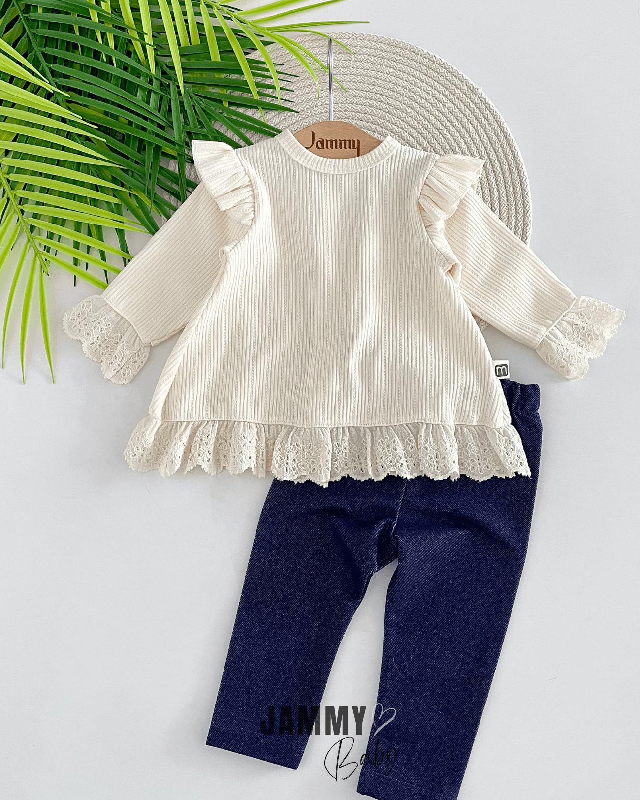 Mary Fistolu Waffle Body / Kot Pantolon Takım-KREM