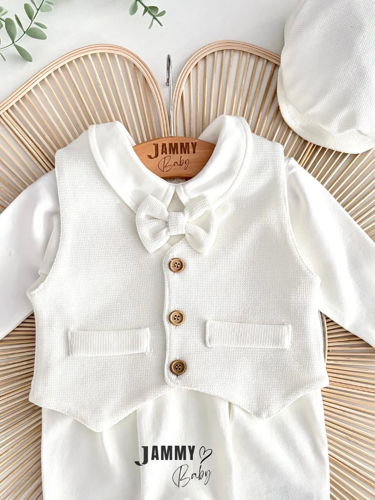 Luis Kasketli Yelekli 3'lü Tulum Set-EKRU