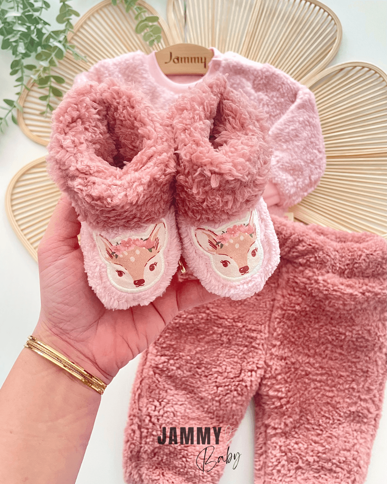 Ceylan Aplikeli Panduflu Peluş Takım-PEMBE