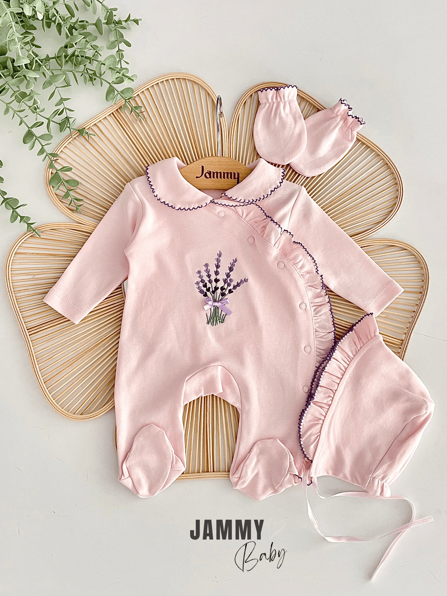 Lavanta Nakış Kroşetalı 3 Parça Tulum Set-PEMBE