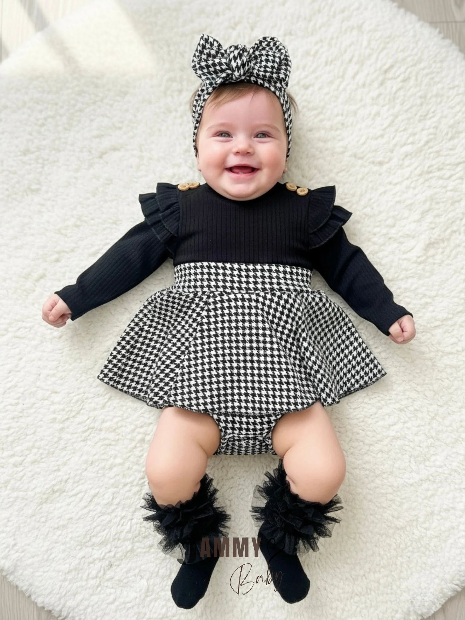 Kazayağı Desen Omuz Fırfırlı Bandanalı Bodysuit Elbise Set-SİYAH