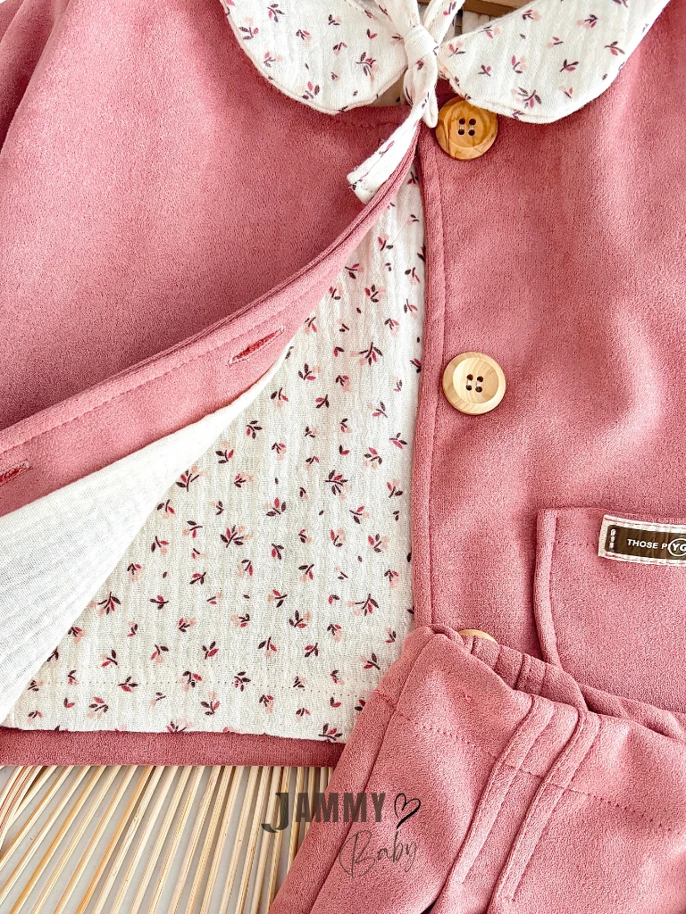 Belinda Süet Takım / Müslin Çiçekli Gömlek-GÜL KURUSU