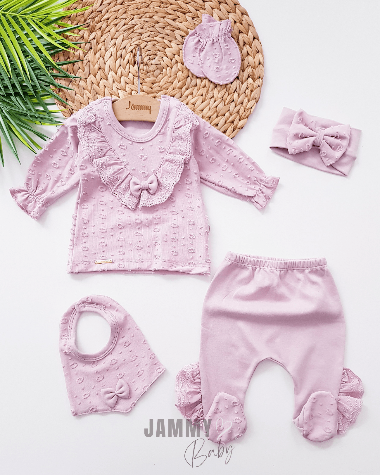 Wendy Vintage Dantelli 5 Parça Yenidoğan Set-GÜL KURUSU
