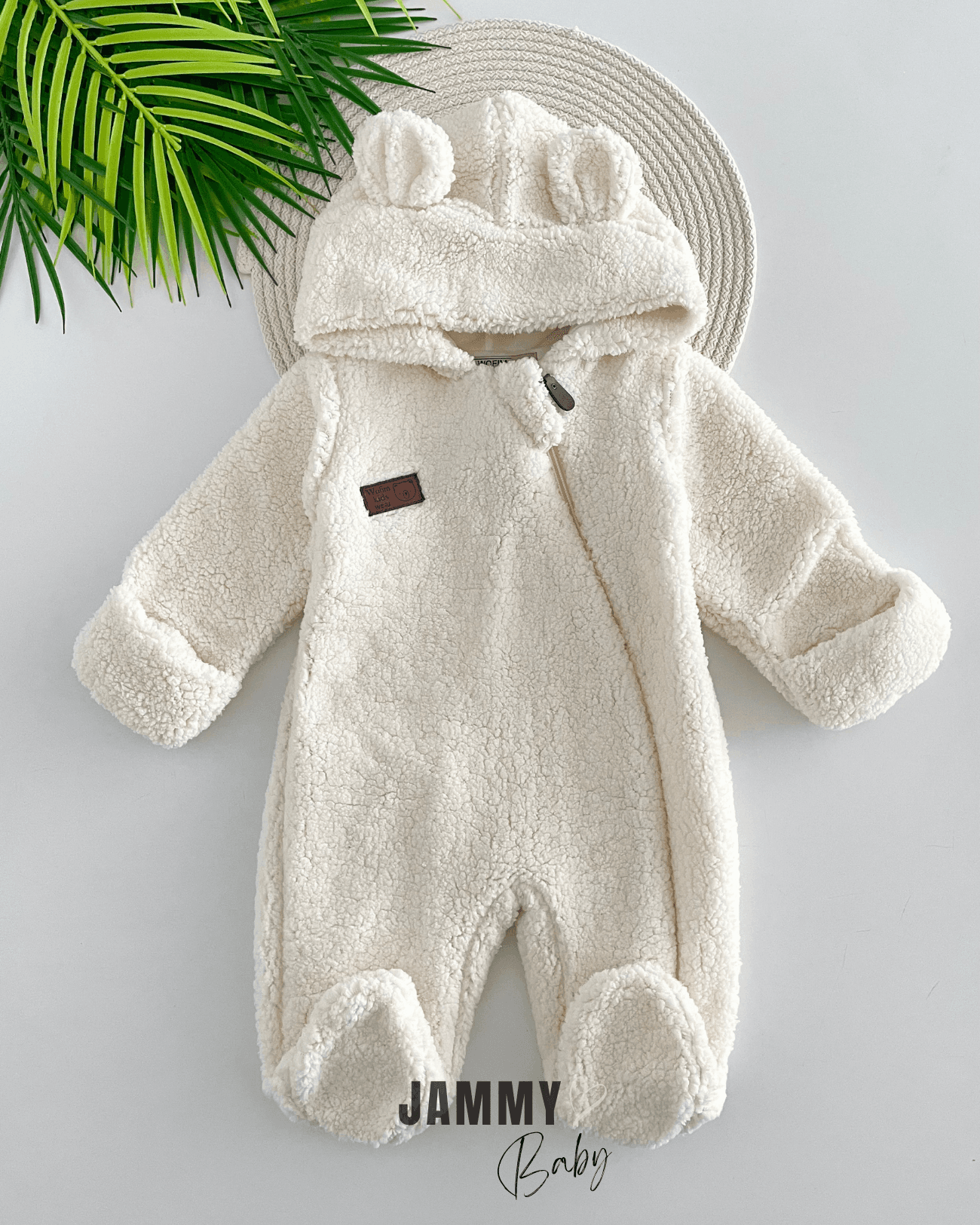 Bear Peluş Fermuarlı İçi Astarlı Tulum-KREM
