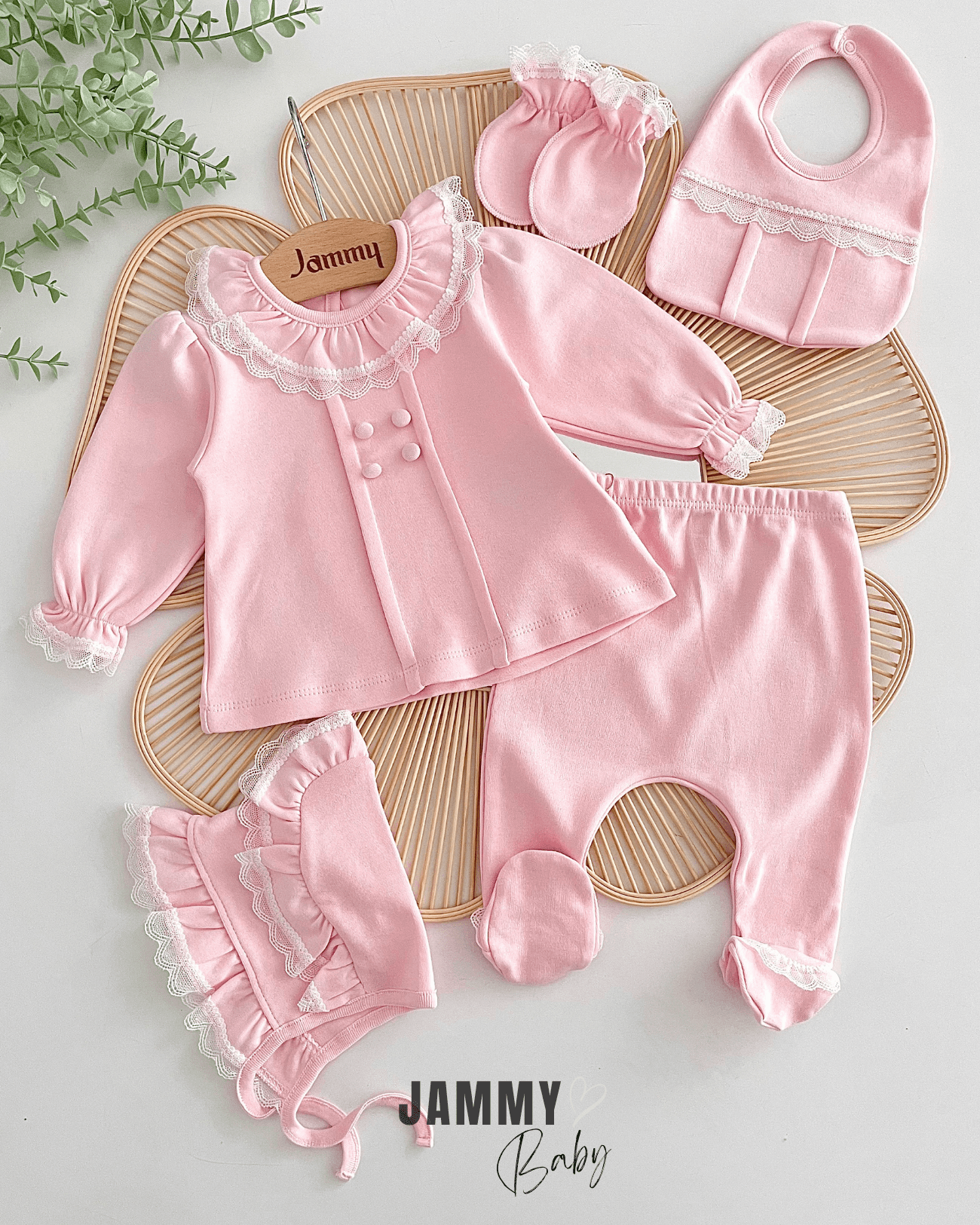 Elegant Dantelli 5 Parça Yenidoğan Set-PEMBE