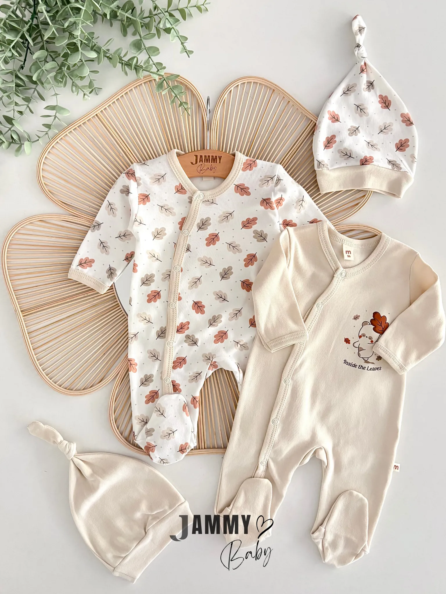 The Leaves 2 Tulum / 2 Şapka Set-KREM