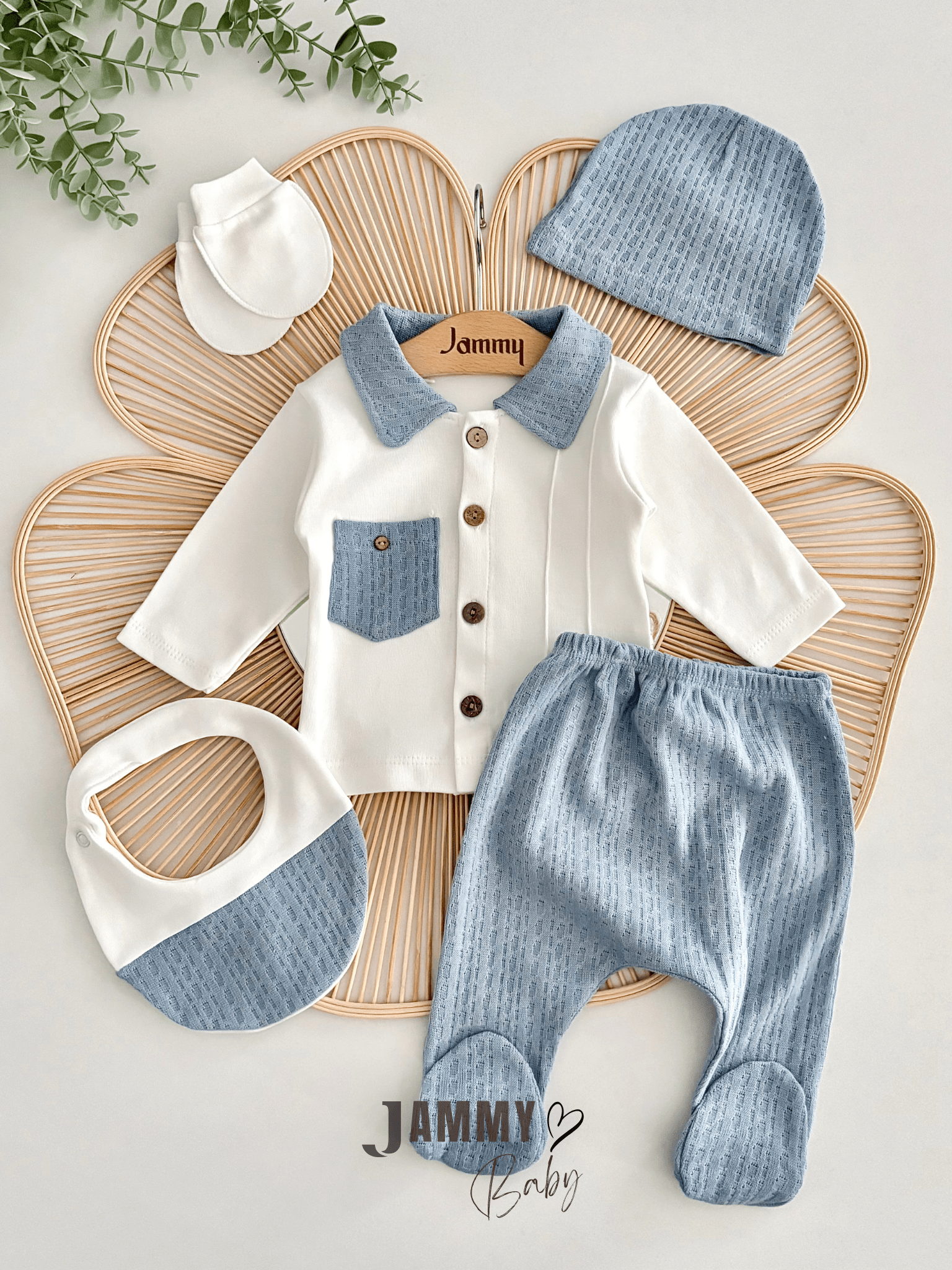 Hardy Cep Detaylı 5 Parça Yenidoğan Set-MAVİ