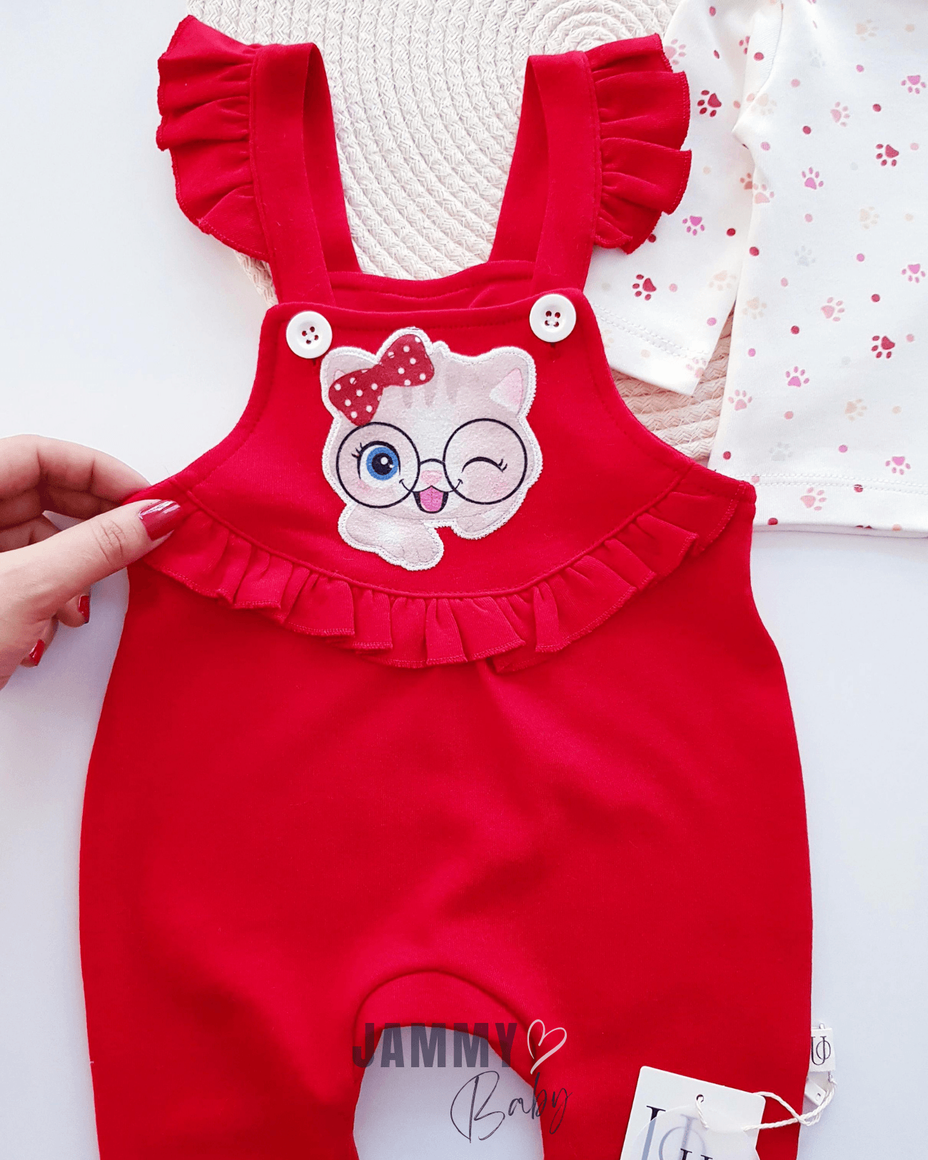 Smart Cat Salopet / Pati Desen Body Set-KIRMIZI