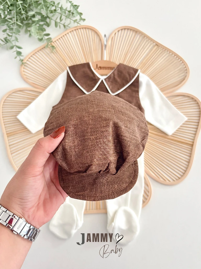 Rodney Flat Şapkalı Önlük Detaylı Tulum Set-ACI KAHVE