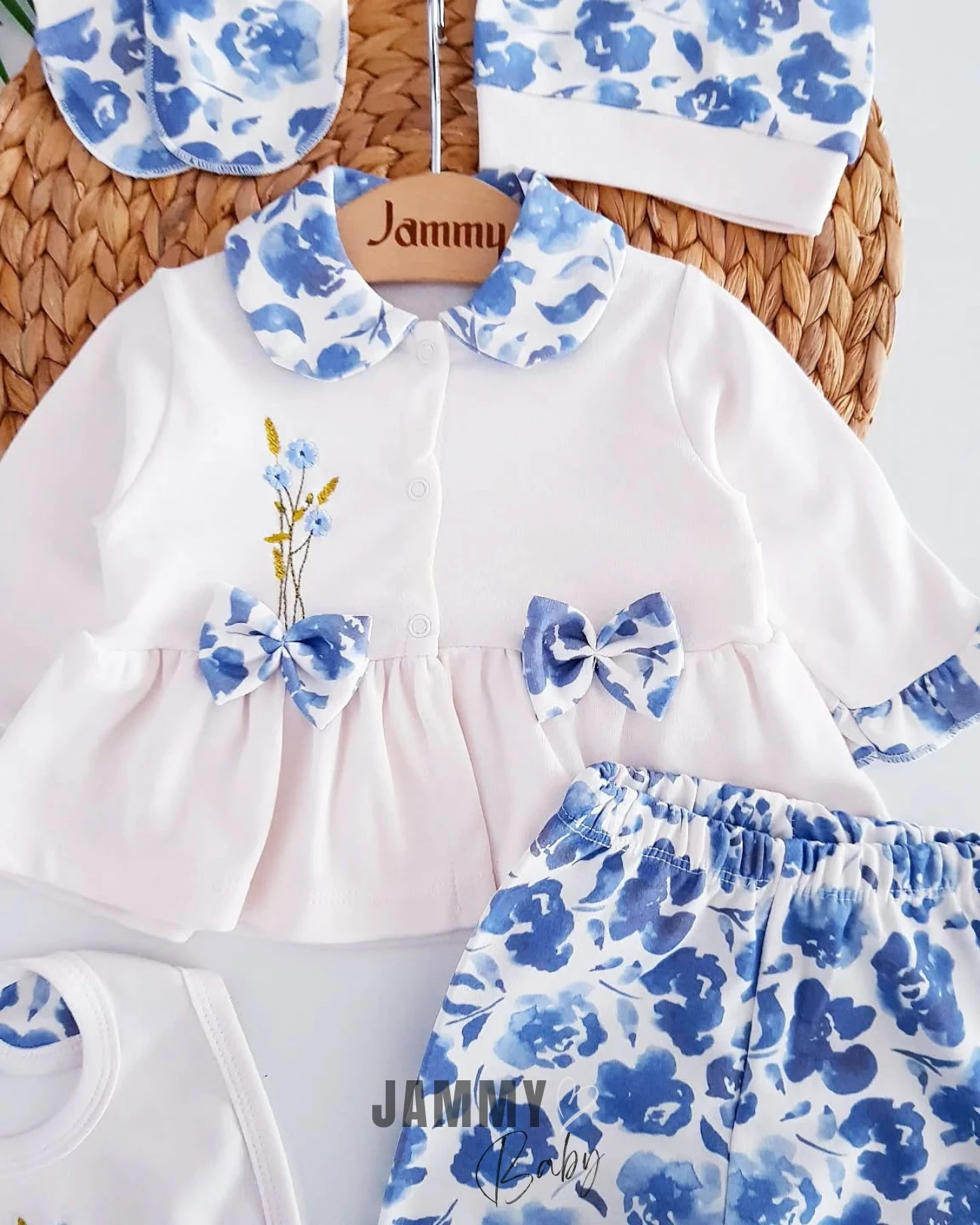 Bloom Çiçekli 5 Parça Yenidoğan Set-BEBE MAVİ