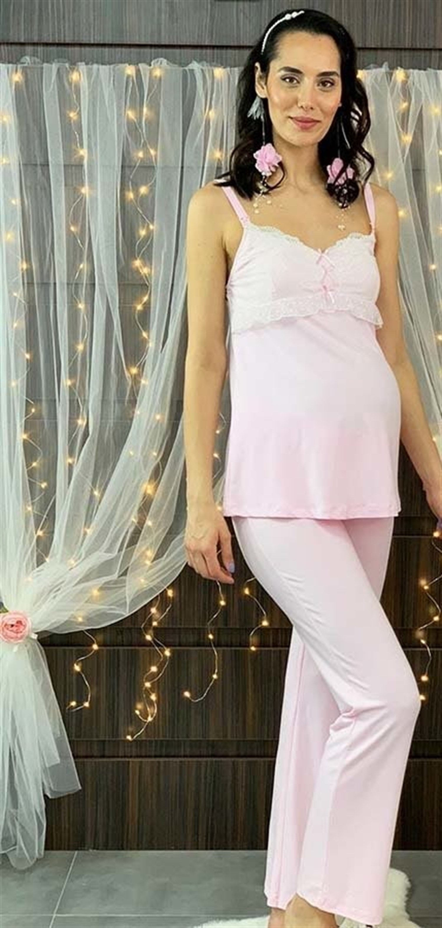 Fransız Dantel Pijama Takımı - PEMBE