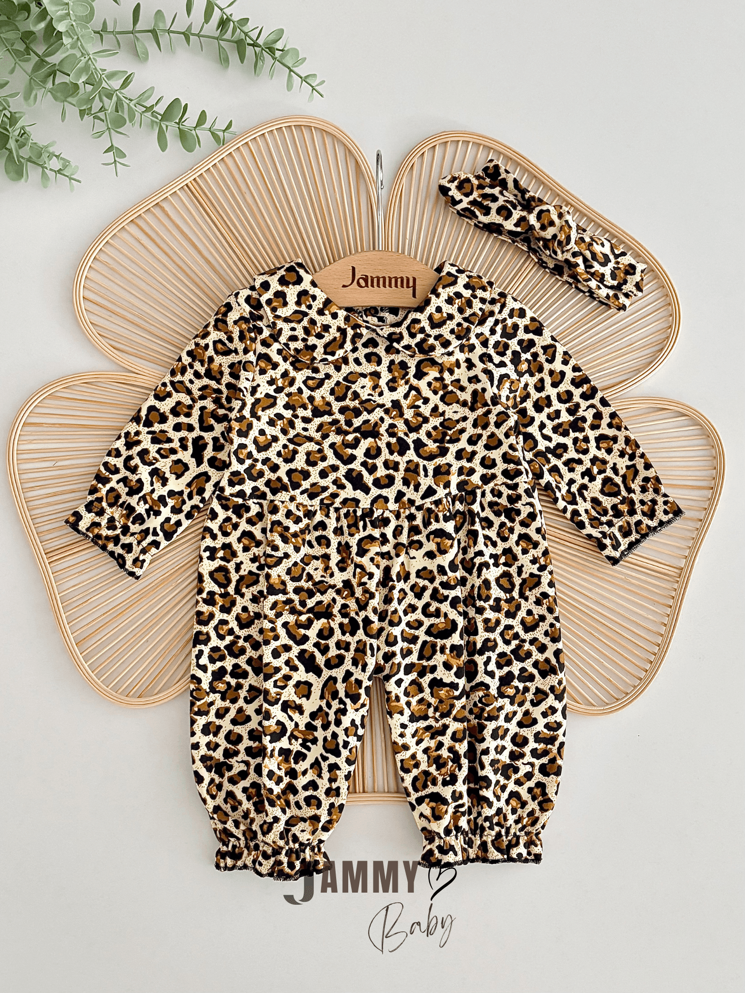 Leopar Desen Bandanalı Tulum Set