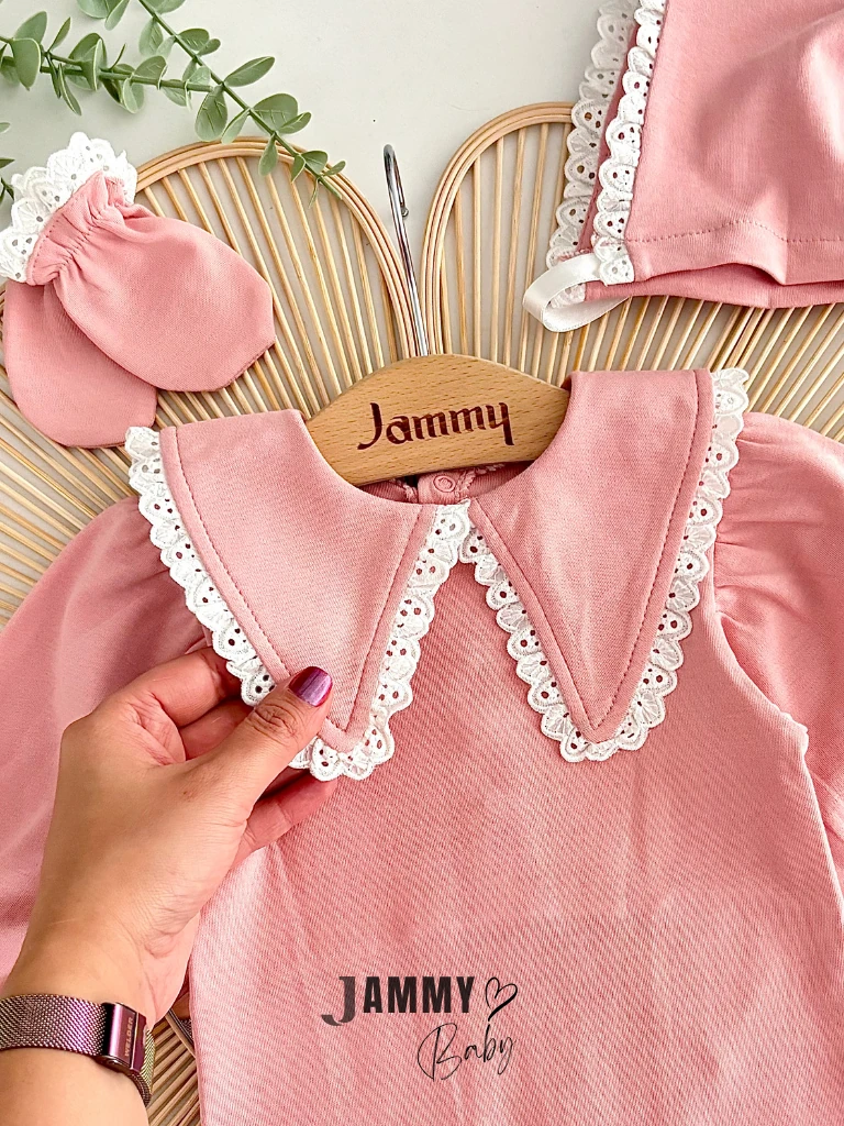 Üçgen Yaka Fisto Detaylı Şapkalı Tulum Set-GÜLKURUSU