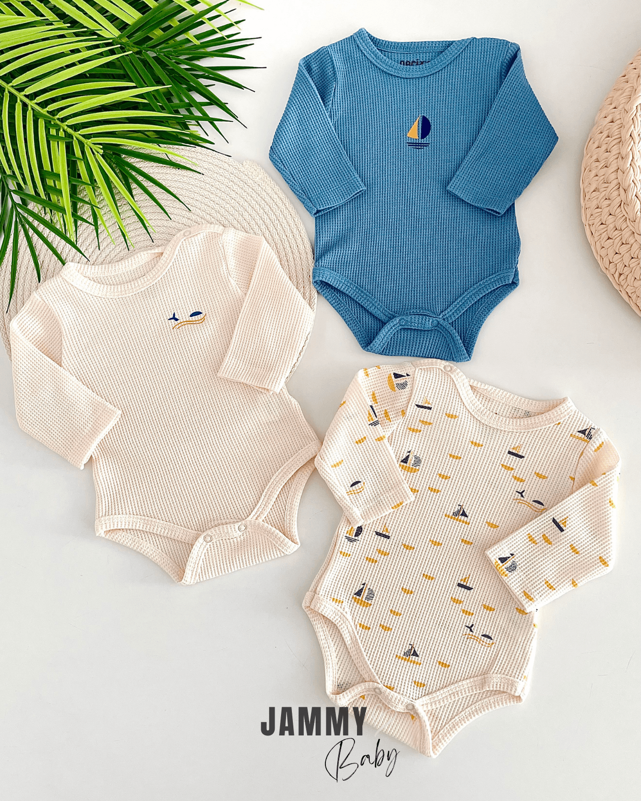 Okyanus Waffle 3'lü Body Set-İNDİGO