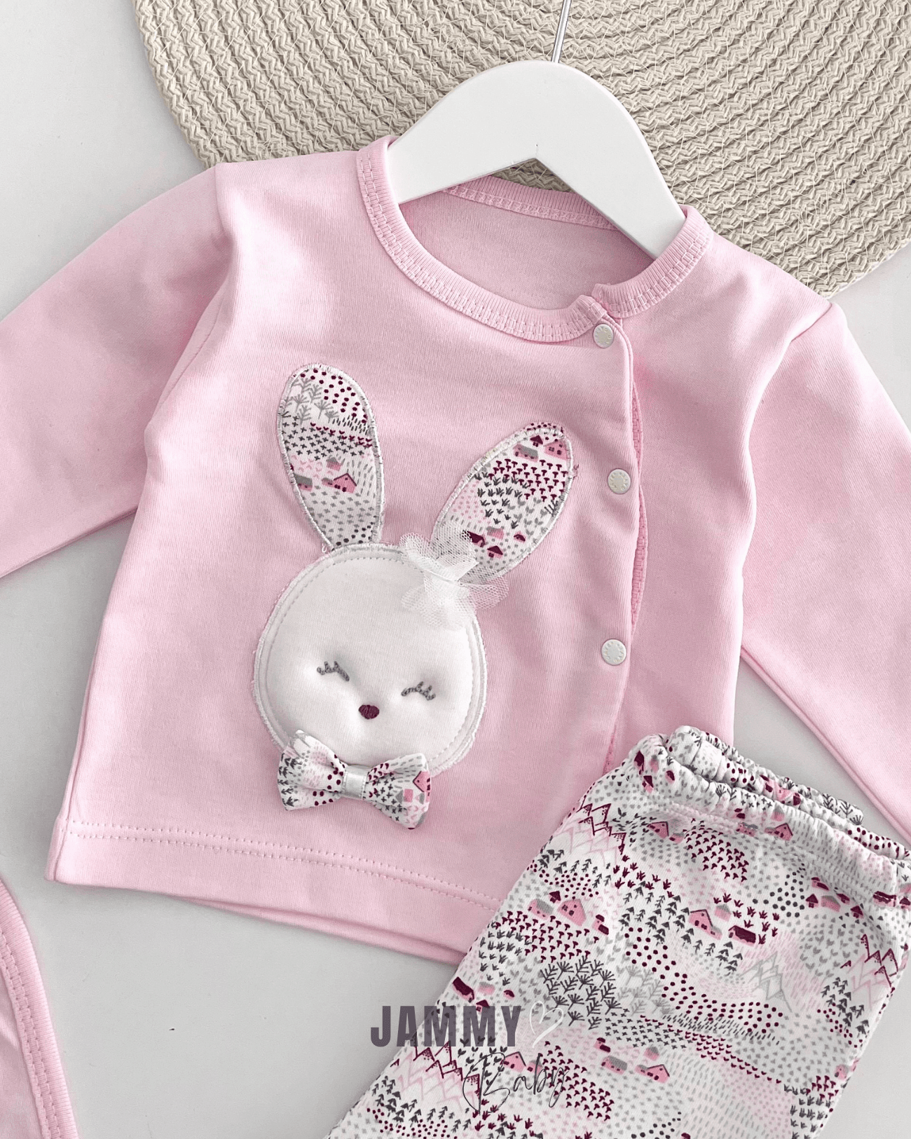 Papyonlu Tavşan 5 Parça Yenidoğan Set-PEMBE