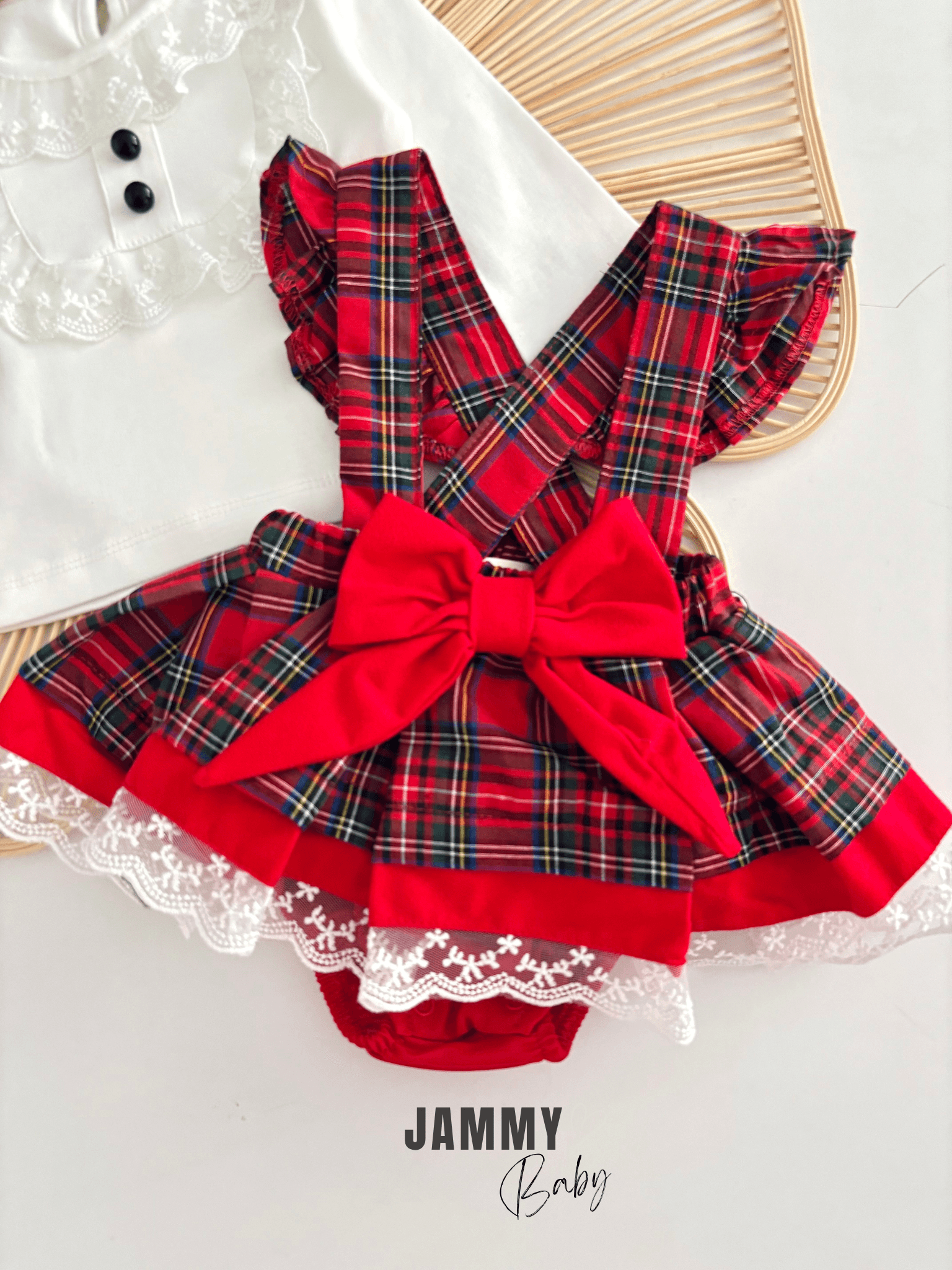 Ayla Ekoseli Romper / Body Set-KIRMIZI