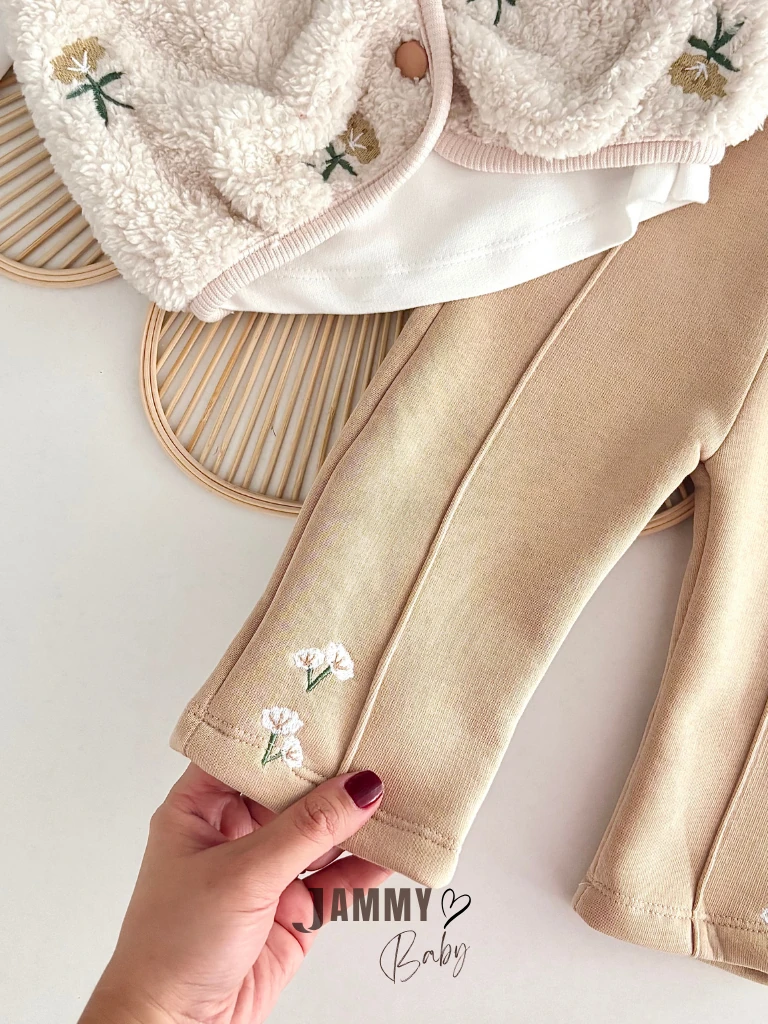 Flower Peluş Yelekli 3'lü Takım-BEJ