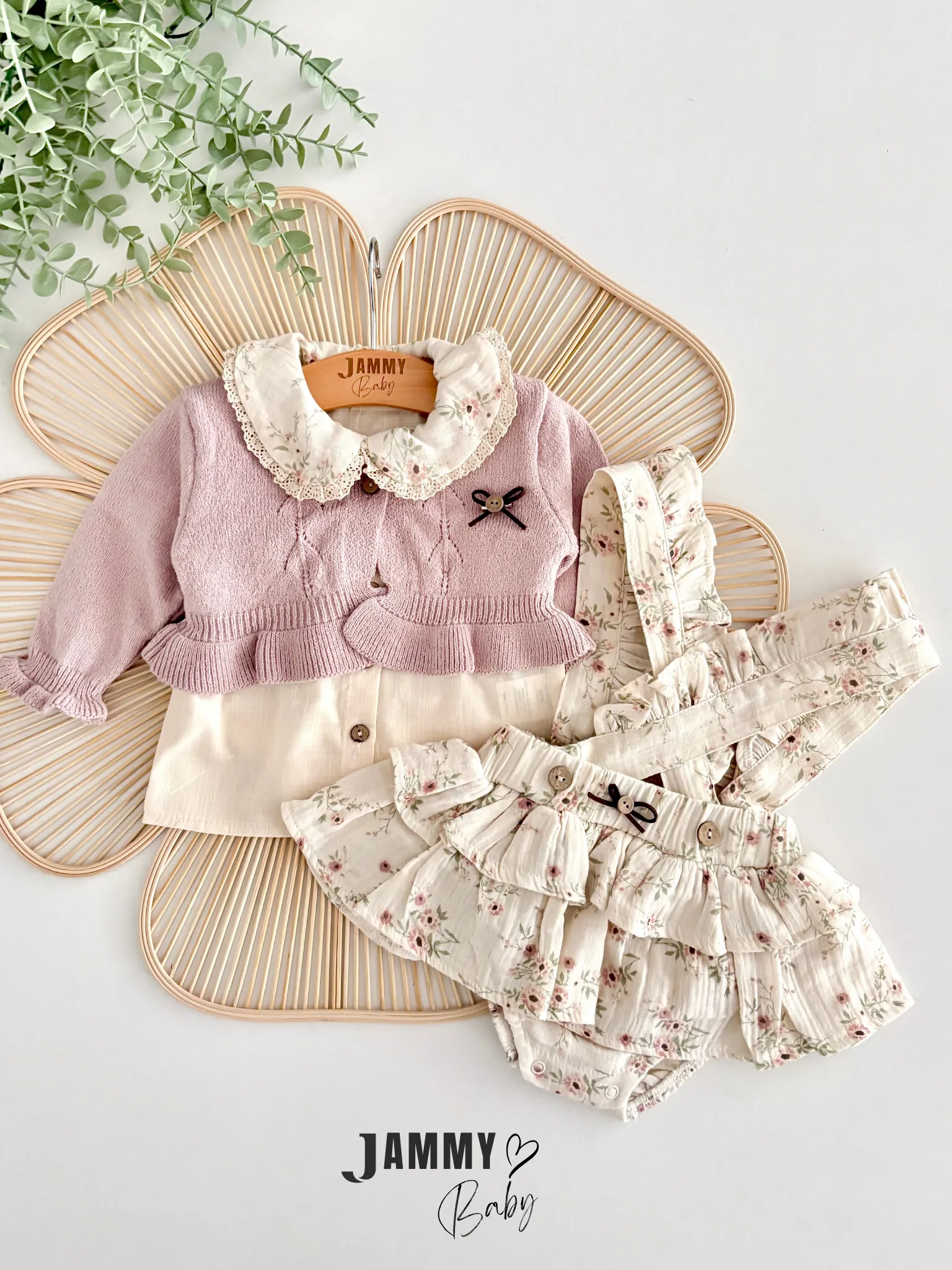 Polly Müslin Salopet & Keten Gömlek & Triko Hırka Set-SOFT LİLA