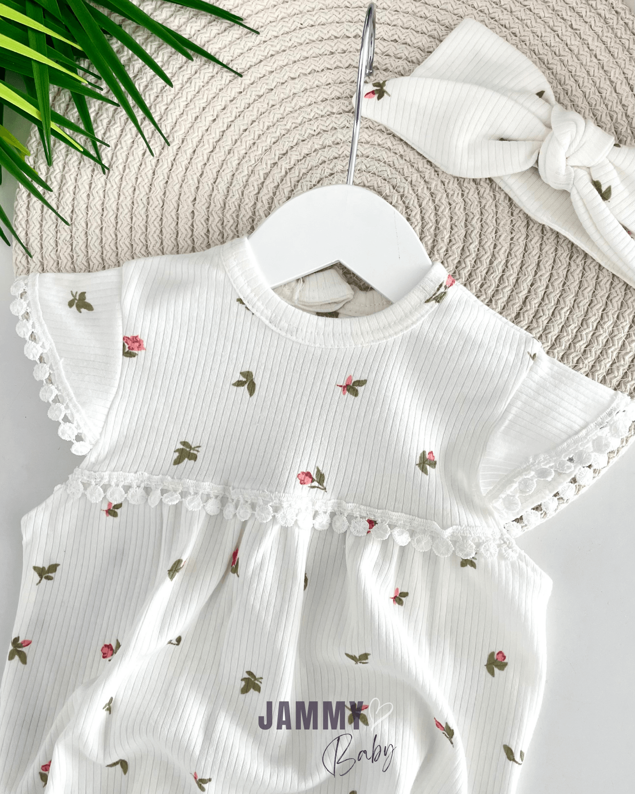 Sophia Dantelli Ribana Romper Set-BEYAZ