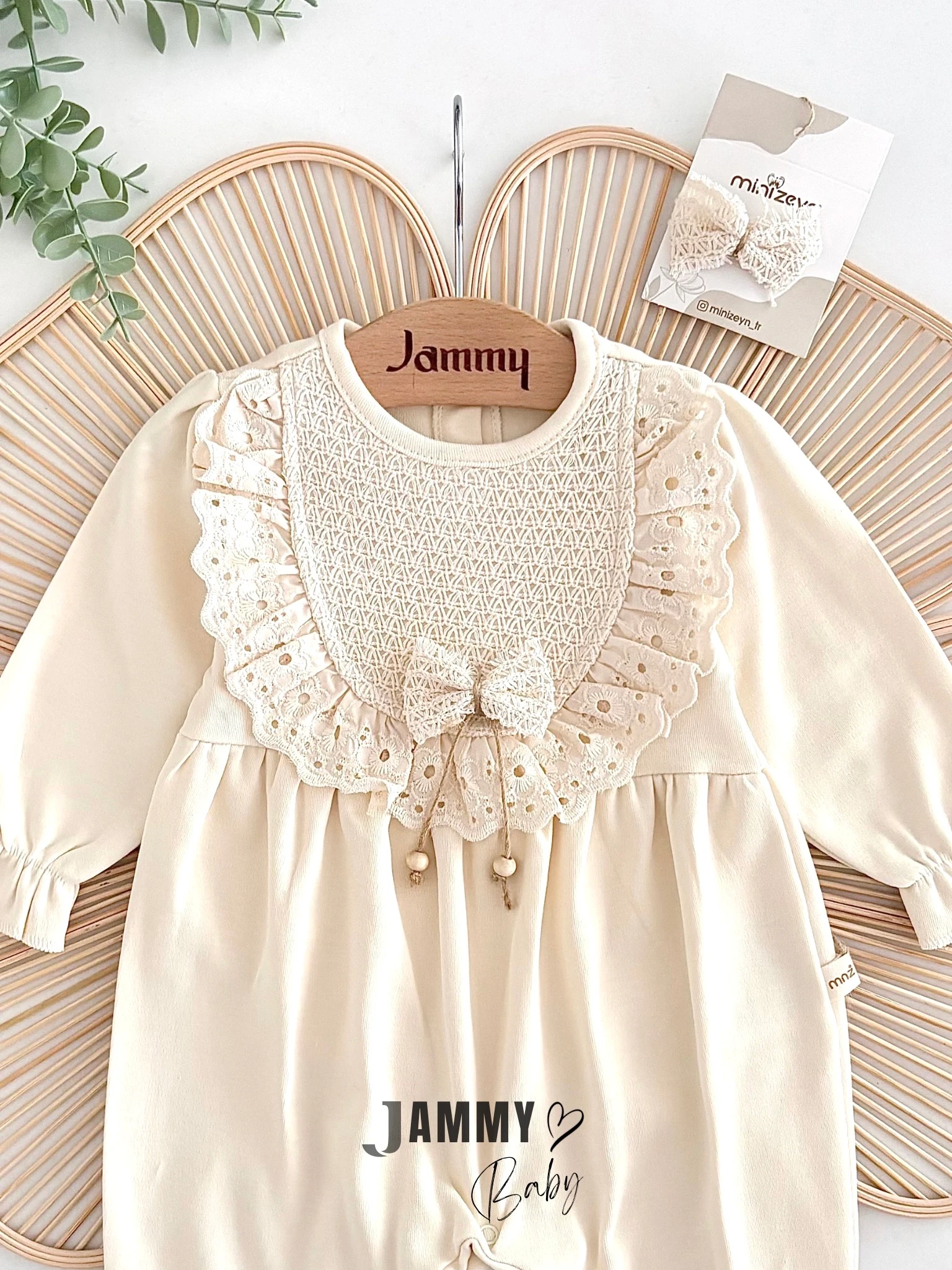 Amelia Tokalı Dantel Roba Detaylı Tulum Set-KREM