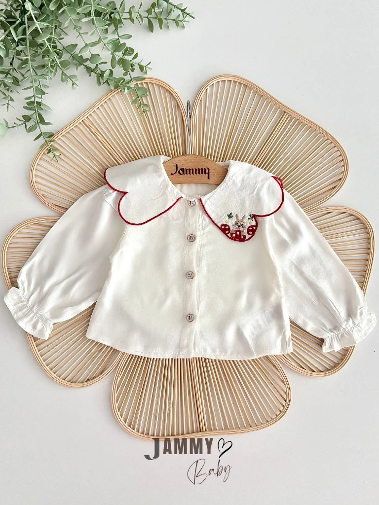 Gabriella Ekose Romper Elbise / Tavşan İşleme Yakalı Gömlek Set-KIRMIZI