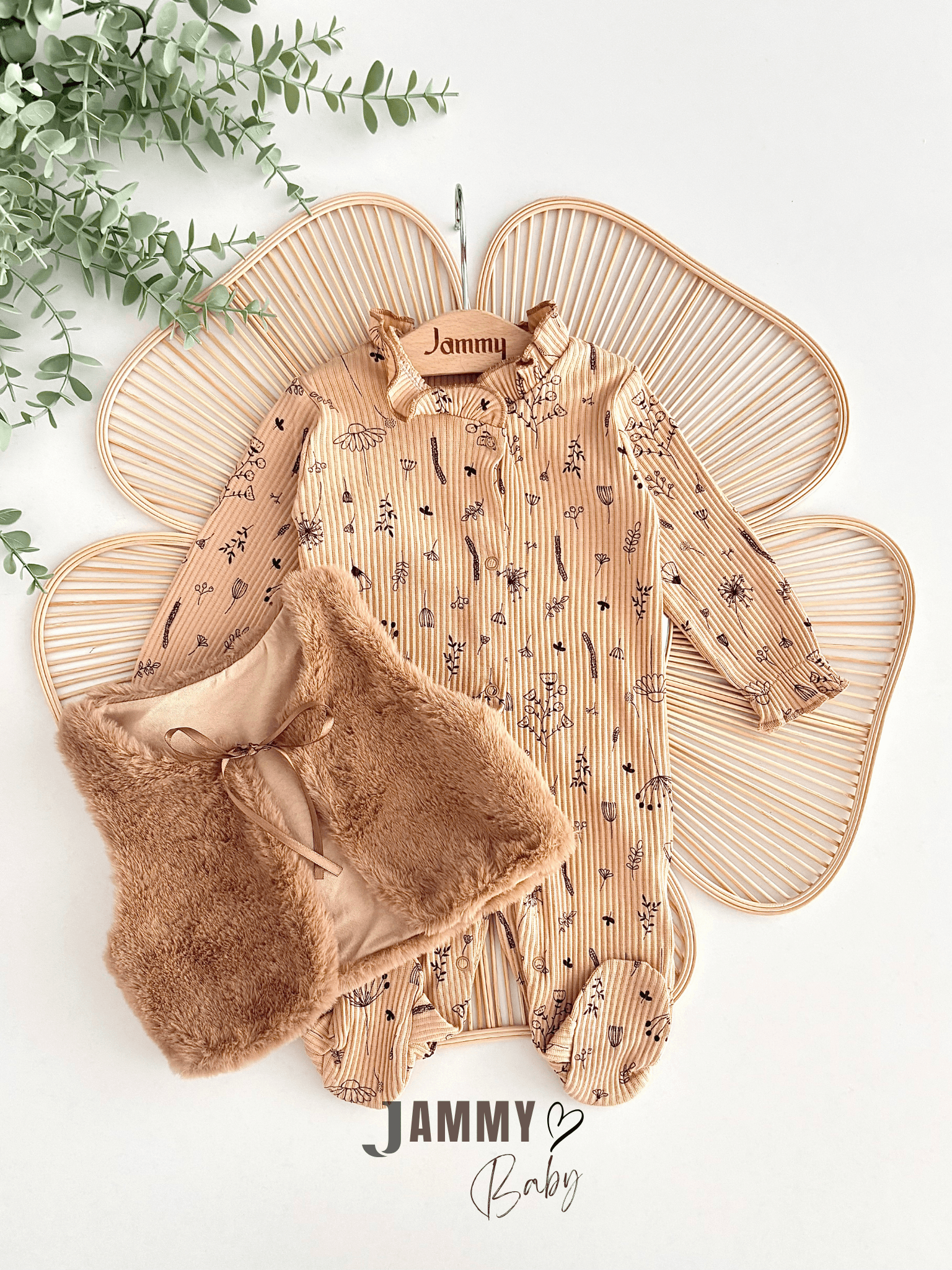 Camellia Tüylü Yelekli Tulum Set-KAHVERENGİ