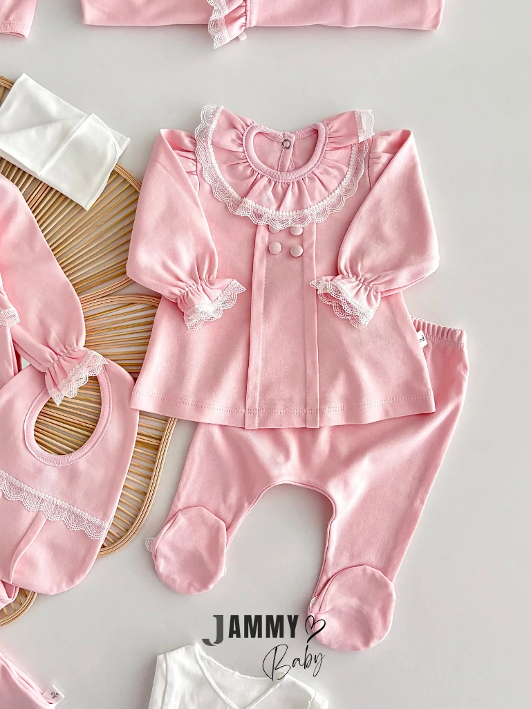 Elegant Dantelli 10 Parça Yenidoğan Set-PEMBE