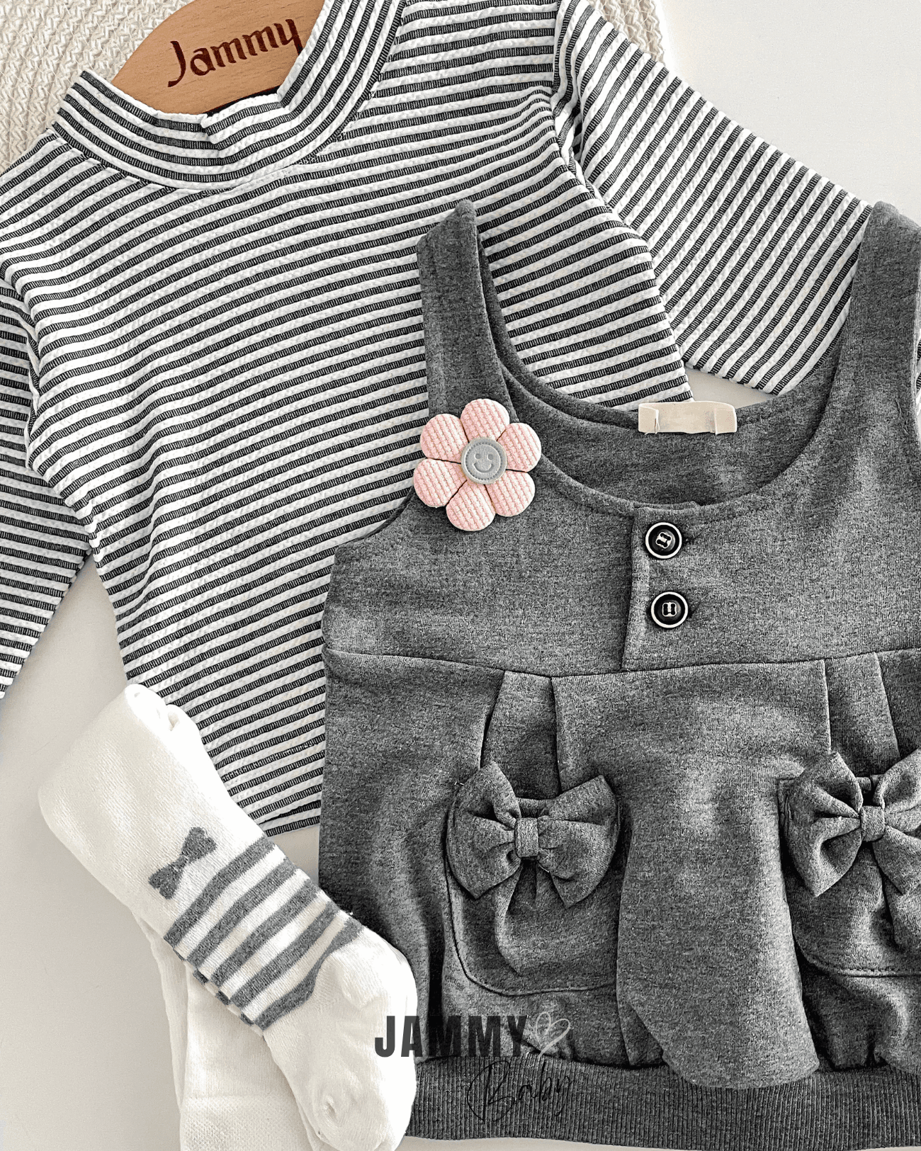 Papatyalı Fiyonk Cepli Elbise / Body ve Çorap Set-ANTRASİT