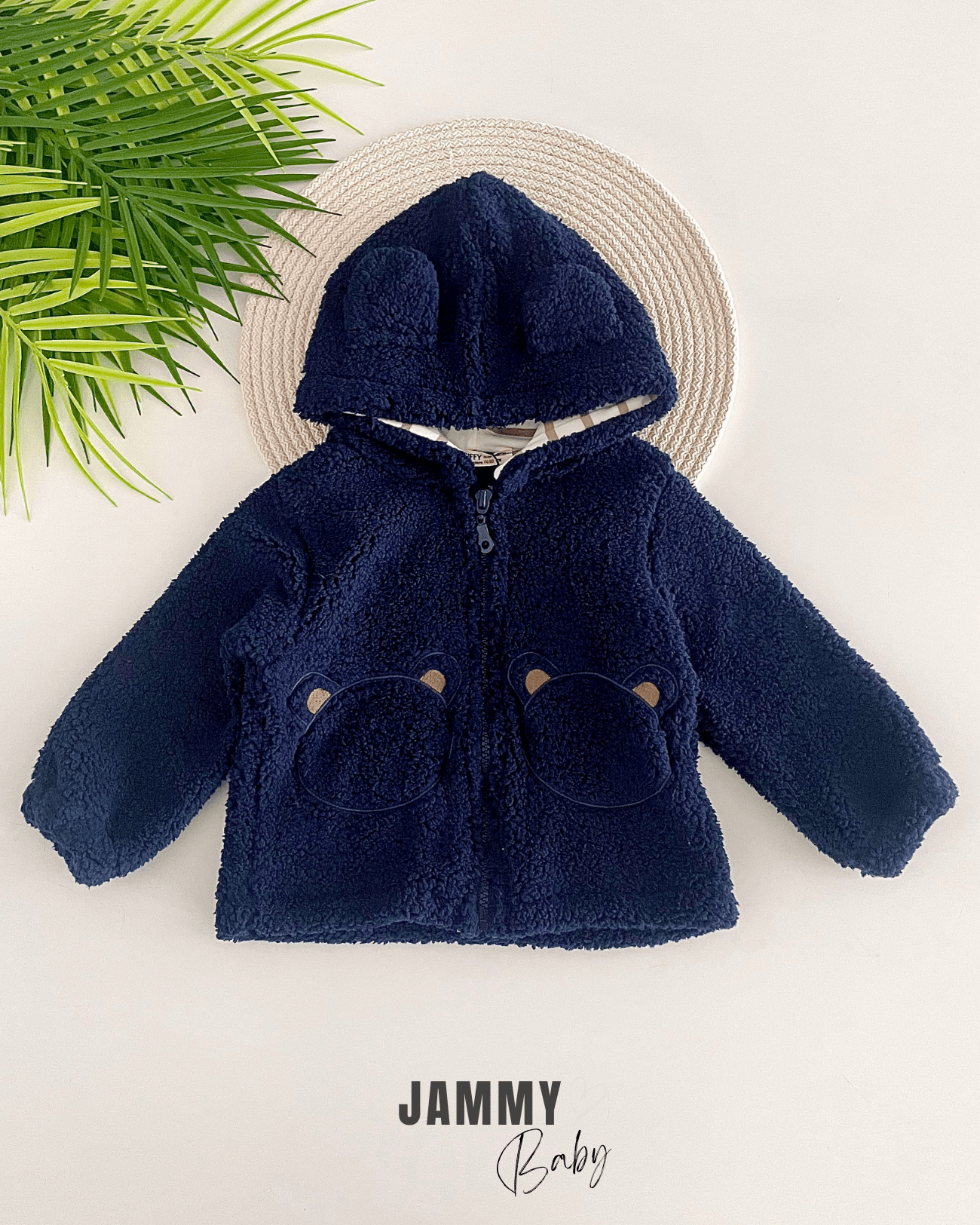 Boobo Kapüşonlu Fermuarlı Peluş Mont-LACİVERT