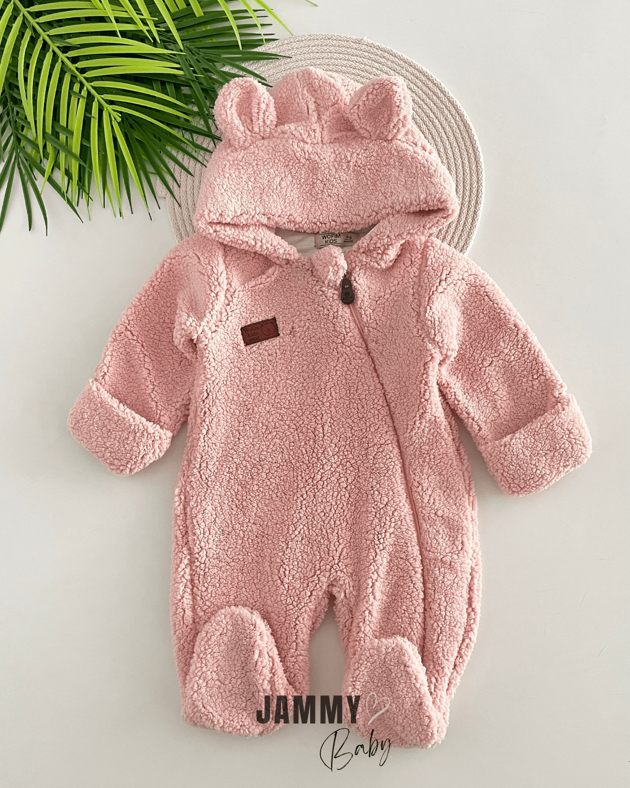 Bear Peluş Fermuarlı İçi Astarlı Tulum-GÜL KURUSU