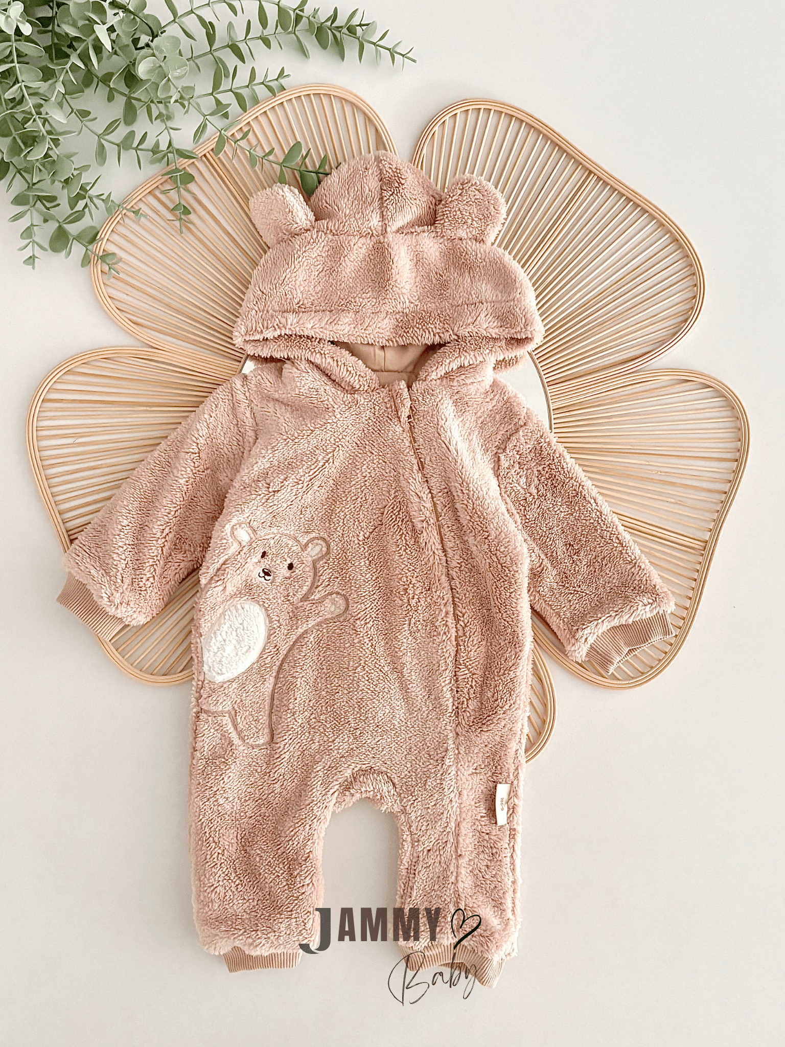 Sweety Bear Fermuarlı Peluş Tulum-KAHVERENGİ