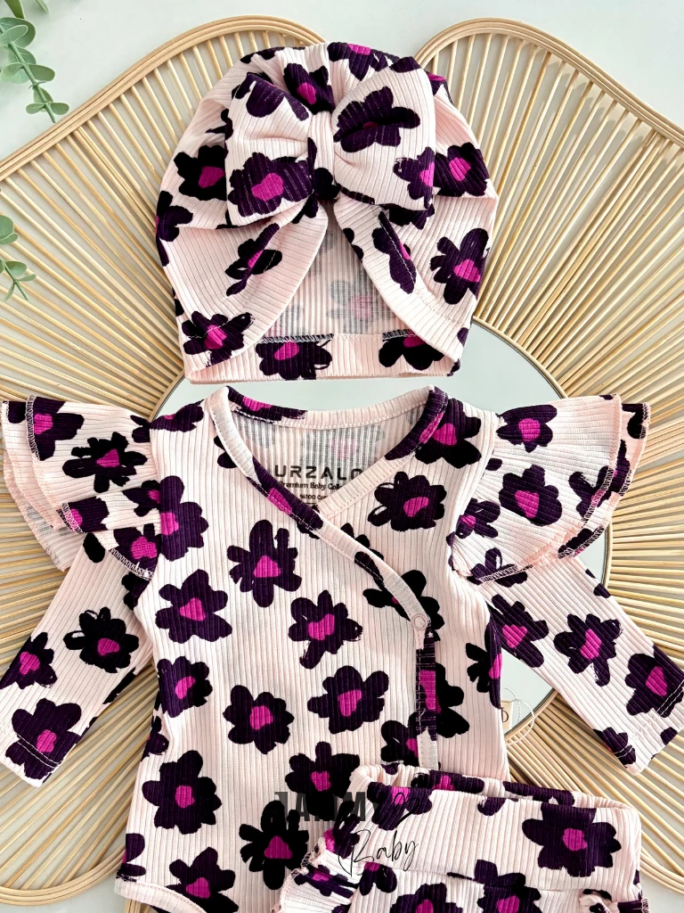 Bloomia Fırfırlı Boneli Ribana Takım-MÜRDÜM