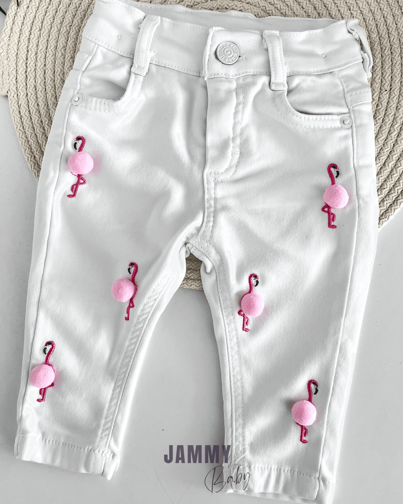 Flamingo Ponponlu Denim Pantolon-BEYAZ