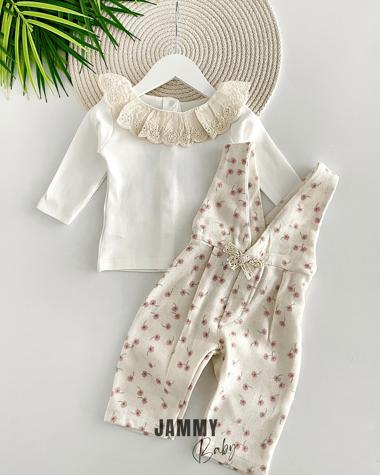 Tulip Salopet / Dantel Yaka Body Set-PEMBE ÇİÇEKLİ