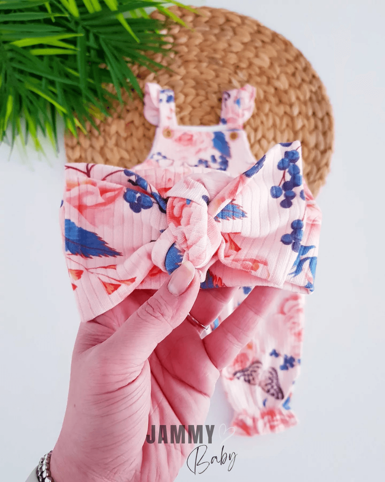 Fiore Çiçek Baskılı Kaşkorse Bandanalı Tulum Set-PUDRA