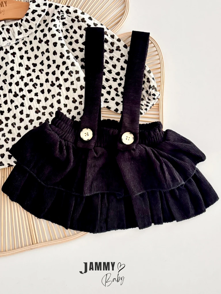 Tiny Leopard Müslin Gömlek / Kadife Salopet - SİYAH