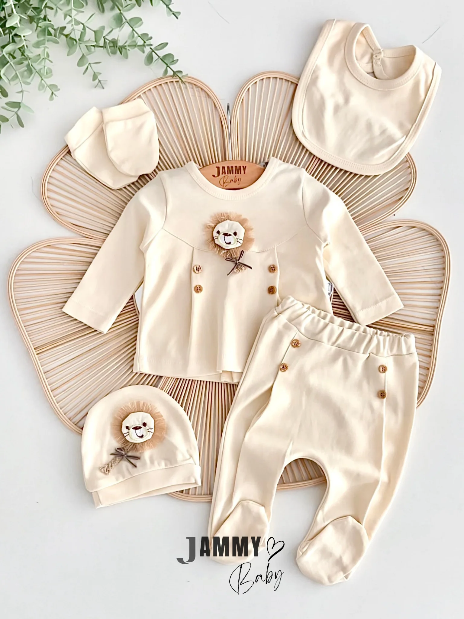 Aslan Figürlü 5 Parça Yenidoğan Set-KREM